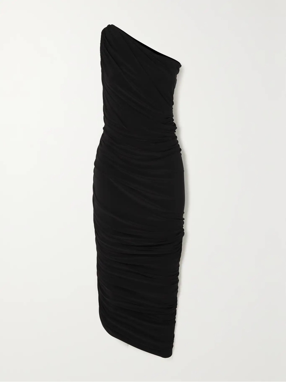 Norma Kamali, Diana one-shoulder ruched stretch-jersey gown, XL, Black